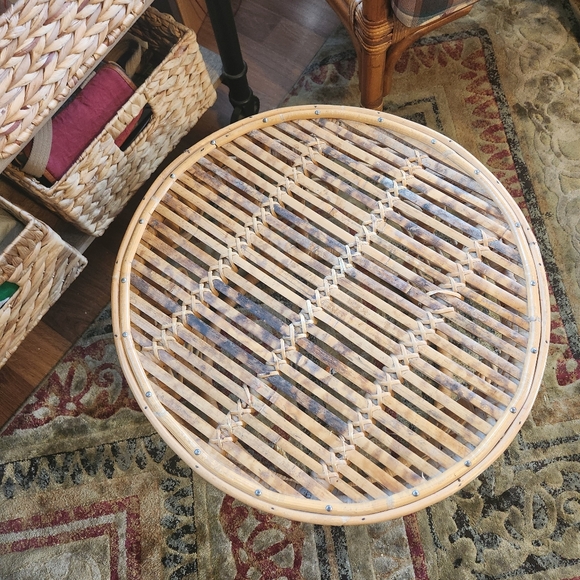 Vintage Bamboo Rattan Round End Table 1970s 70s Boho Bohemian Home Decor - Picture 4 of 7